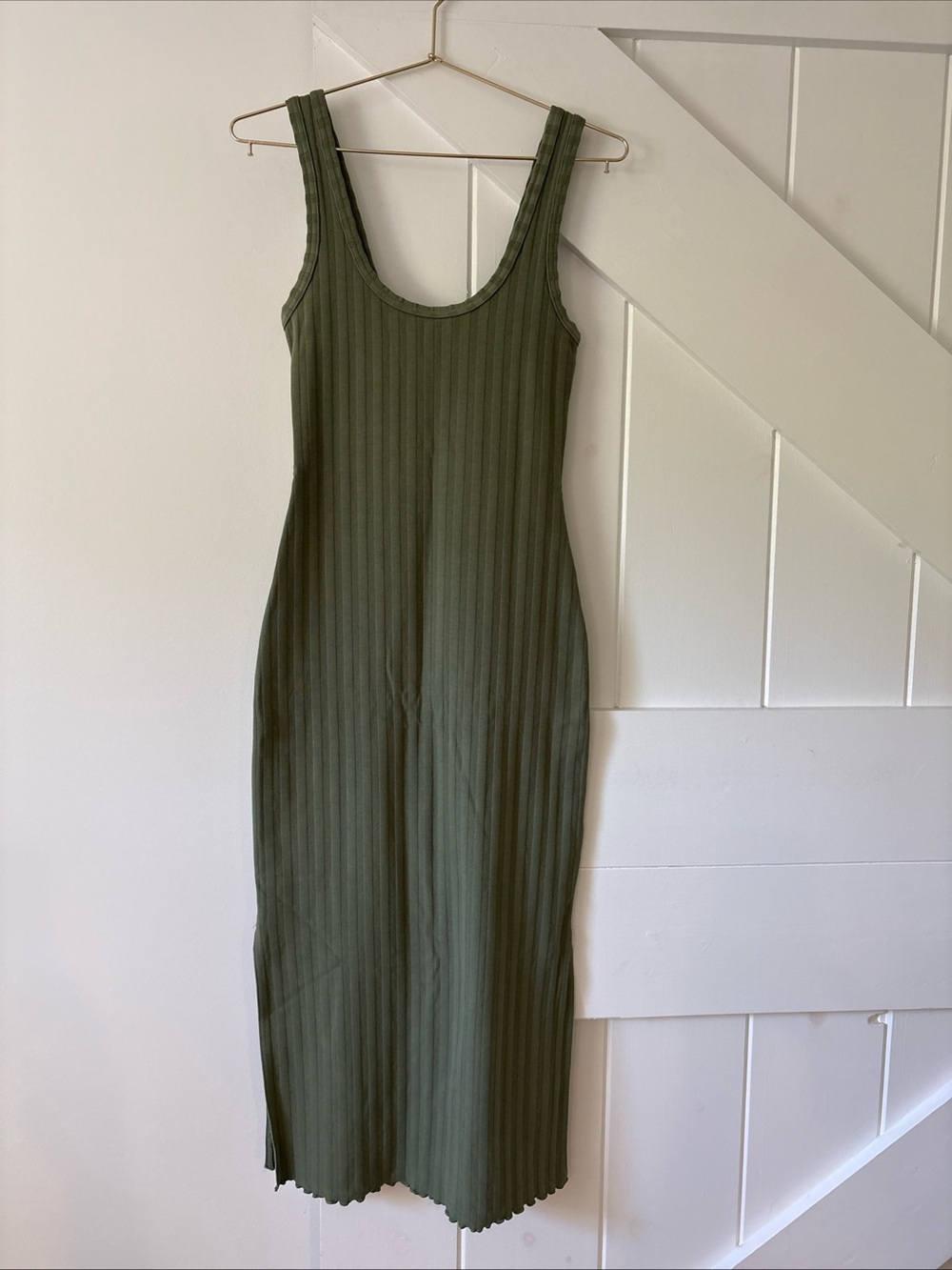 Offline By Aerie OG Groove Midi Dress Size XS Green Ribbed Stretch Side Slit